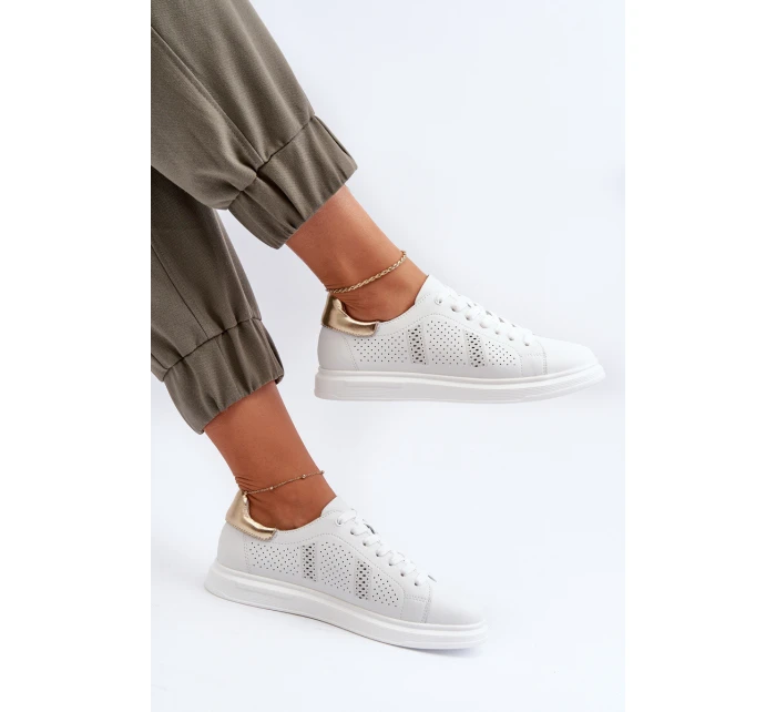 Bílé dámské kožené tenisky S.Barski LR760