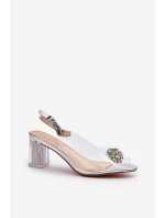Průhledné sandály na podpatku s ozdobou stříbrné D&A MR38-454