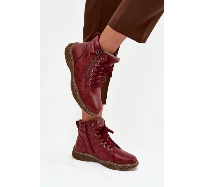 Dámské kozačky s teplým kožíškem z eko kůže bordové Ulverina Dámské kozačky s teplým kožíškem z eko kůže bordové Ulverina