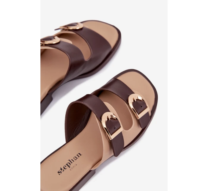 Dámské nazouváky se zlatými sponami béžovo-hnědé Danelle