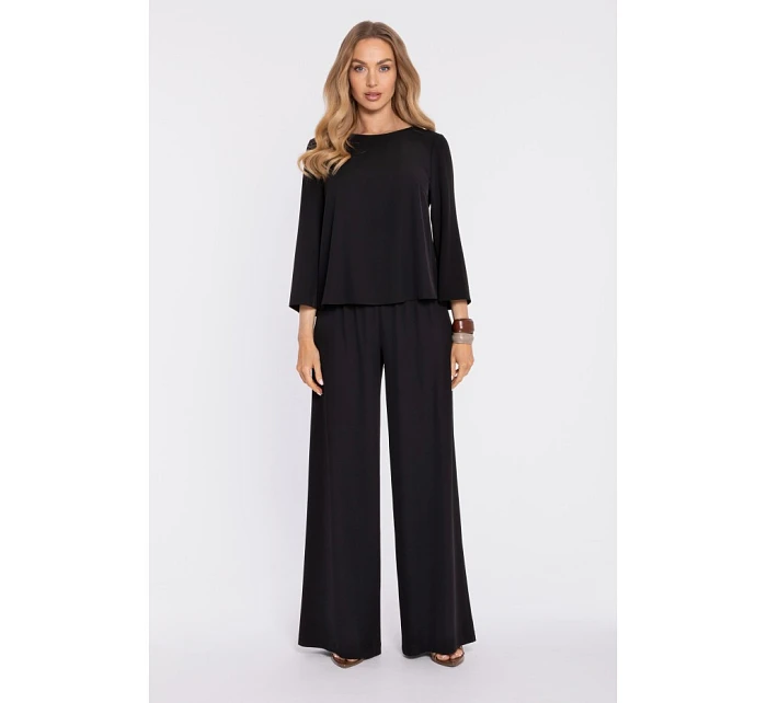 M906 Palazzo kalhoty s pružným pasem a bočními kapsami - černé