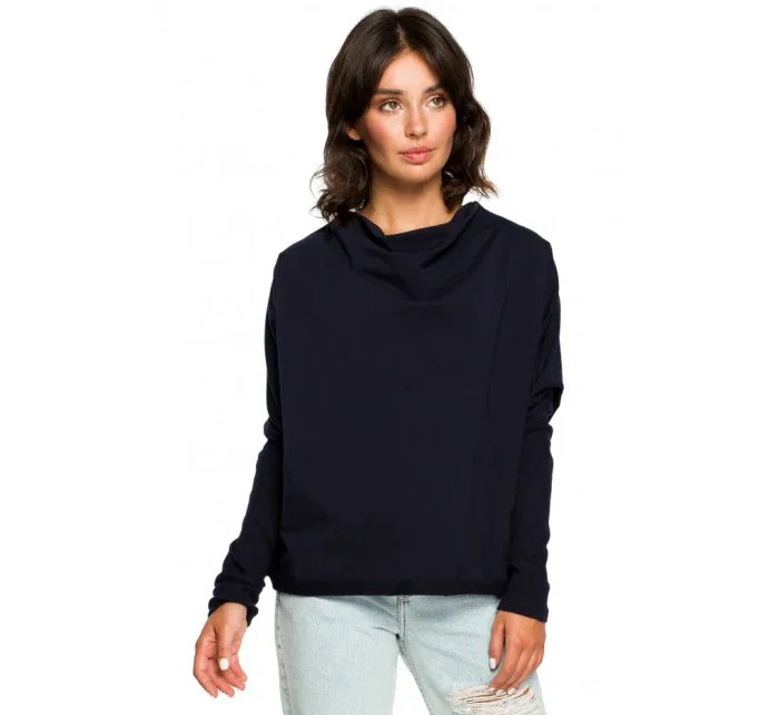 B094 Oversized top s výstřihem do V na zádech - tmavě modrý