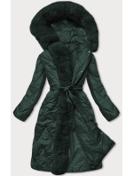 Tmavě zelená dlouhá dámská zimní prošívaná bunda (FM11-4)