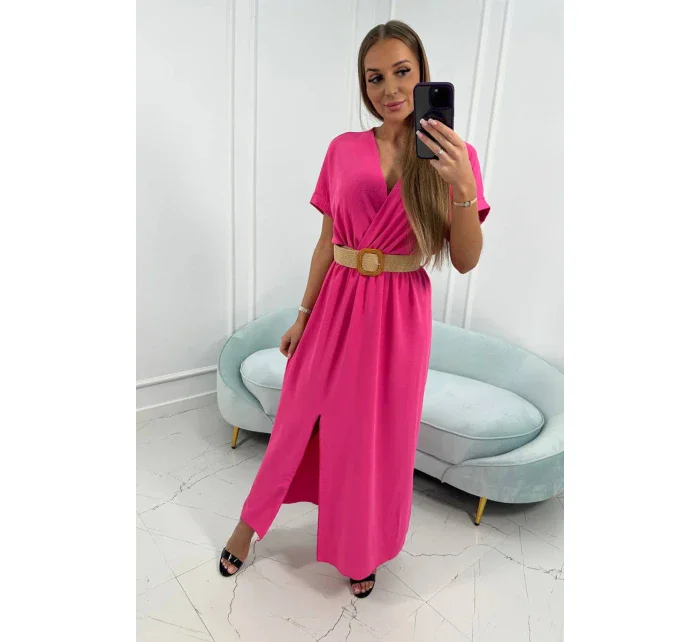 Dlouhé šaty s ozdobným páskem růžové Dlouhé šaty s ozdobným páskem růžové