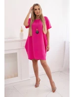 Šaty s kapsami a přívěskem růžový Šaty s kapsami a přívěskem růžový