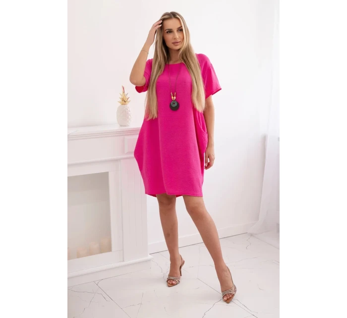 Šaty s kapsami a přívěskem růžový Šaty s kapsami a přívěskem růžový