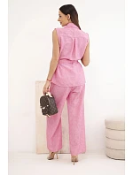 Dámský komplet s vázanou halenkou a širokými kalhotami růžový