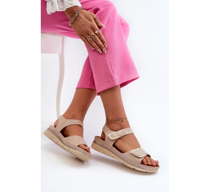 Dámské sandály na suchý zip béžové model 21661055 - EVENTO Dámské sandály na suchý zip béžové model 21661055 - EVENTO