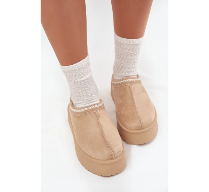 Nízké dámské sněhule s výšivkou na platformě světle béžové model 21676491 - Boto