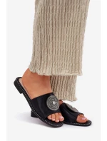 Dámské Pantofle Na Plochém Podpatku S Ozdobou model 21696758 Černé - S.Barski