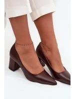 Lodičky na sloupkovém podpatku se  čokoládové model 21711480 - Boto