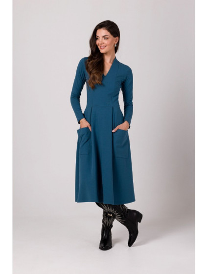 kopie B266 Rozšířené šaty s kapsami - tmavě modré