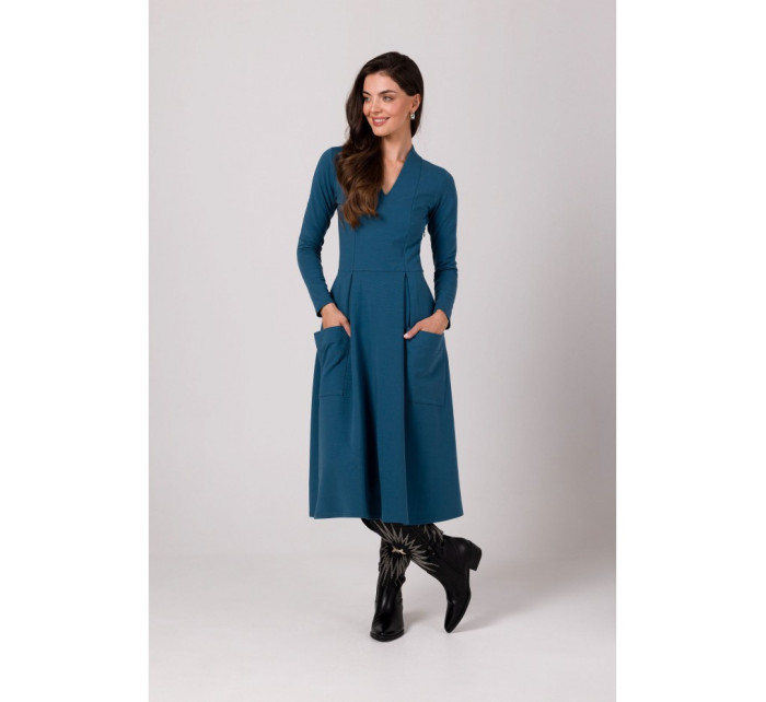 Rozšířené šaty s kapsami tmavě modré model 18914759 - BeWear