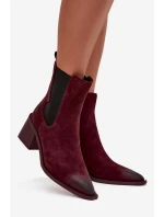 Dámské kožené semišové kotníkové boty na podpatku – bordó Artiker, zateplené Dámské kožené semišové kotníkové boty na podpatku – bordó Artiker, zateplené