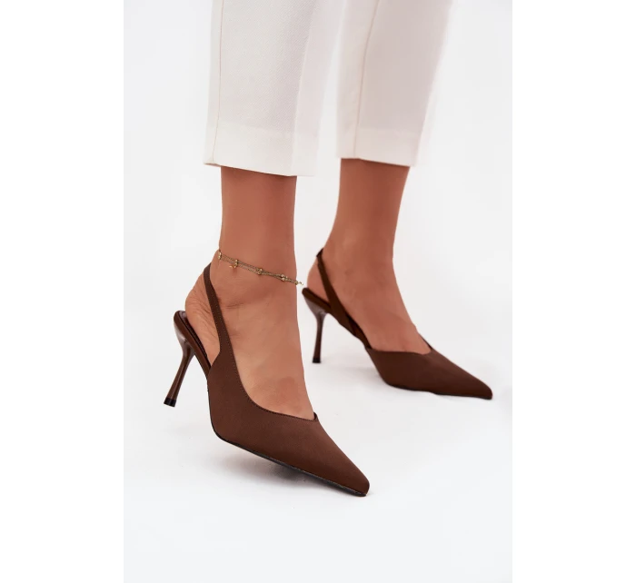 Dámské lodičky s otevřenou patou Lenira – čokoládové Dámské lodičky s otevřenou patou Lenira – čokoládové