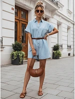 Krátká dámská kombinéza z tenké džínoviny s páskem FashionStreet EY2684