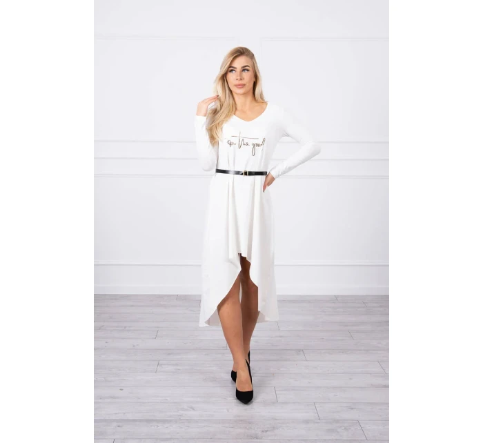 Šaty s ozdobným páskem a nápisem ecru