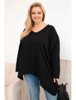 Dámská bavlněná blůza Plus Size s asymetrickým spodním lemem a výstřihem do V černá Dámská bavlněná blůza Plus Size s asymetrickým spodním lemem a výstřihem do V černá