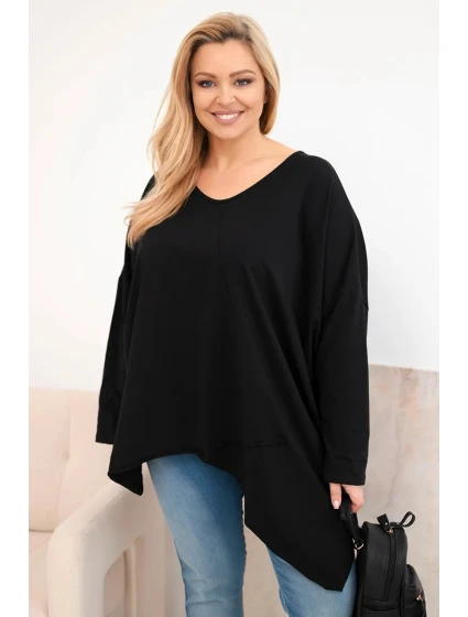 Dámská bavlněná blůza Plus Size s asymetrickým spodním lemem a výstřihem do V černá Dámská bavlněná blůza Plus Size s asymetrickým spodním lemem a výstřihem do V černá