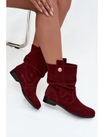 Kožené semišové dámské boty s řasením zateplené Zazoo 4210 bordó