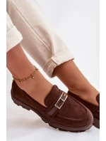 Dámské mokasíny se zlatým přezkou čokoládové Mirelva Dámské mokasíny se zlatým přezkou čokoládové Mirelva