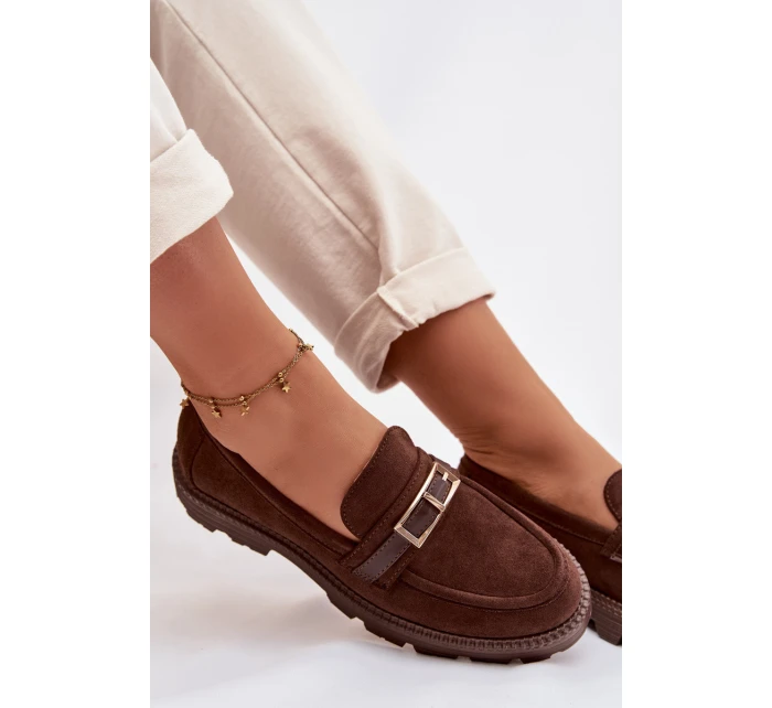 Dámské mokasíny se zlatým přezkou čokoládové Mirelva Dámské mokasíny se zlatým přezkou čokoládové Mirelva