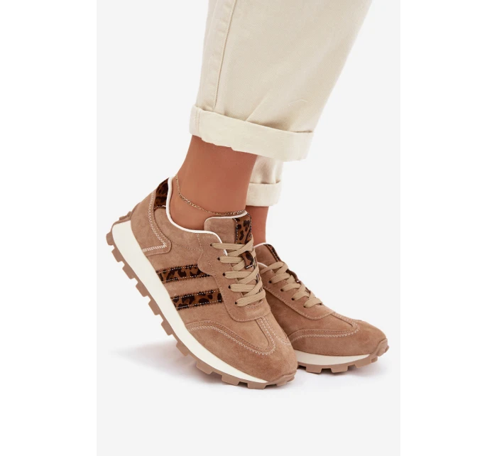 Dámské semišové tenisky na platformě Leopardí vzor model 22013938 Hnědé - S.Barski