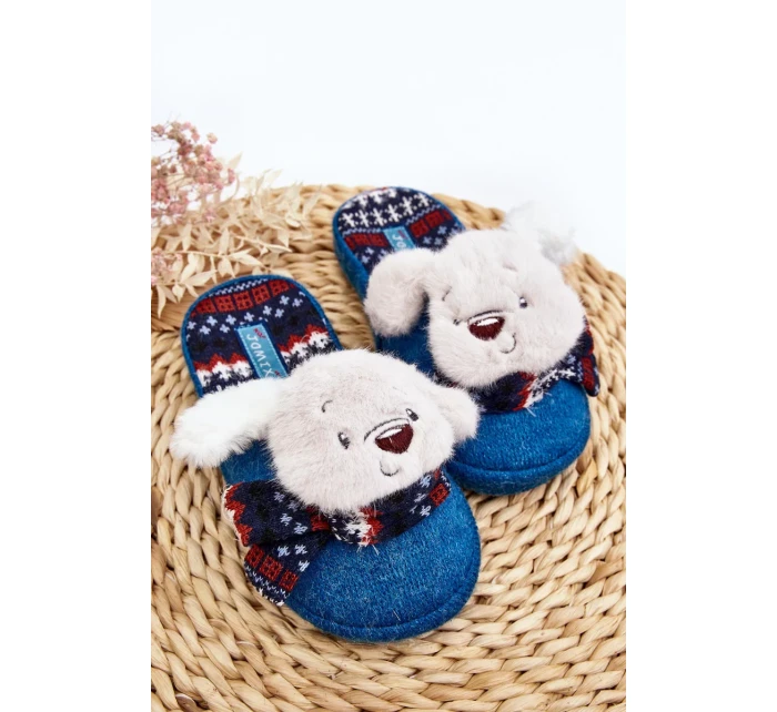 Dětské papuče na silné podrážce s medvídkem, modré, Dasca Dětské papuče na silné podrážce s medvídkem, modré, Dasca