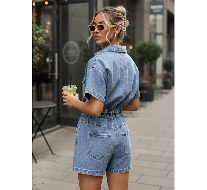 Dámský krátký džínový overal se šňůrkou v pase FashionStreet EY2639