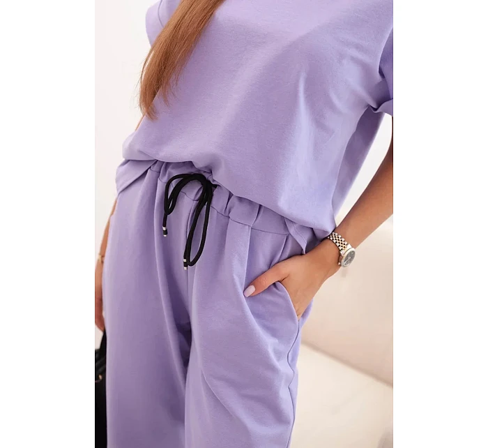 Bavlněný komplet halenka + kalhoty světlá fialová