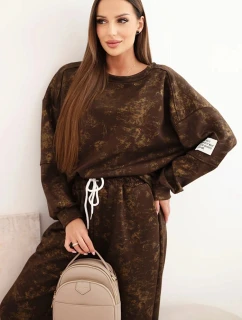 Dámský oversize dresový komplet z viskózy s prodlouženou mikinou a efektem praní hnědý