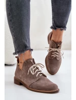 Semišové Polobotky Šněrovací Na Plochém Podpatku Tmavě Béžové model 21670931 - Zazoo