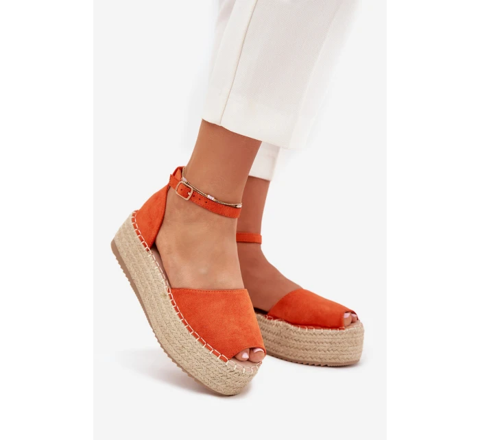 Dámské espadrilky na platformě s pletením oranžové Selise
