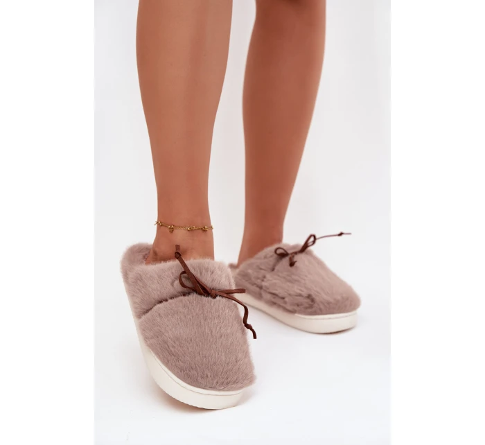 Kožešinové pantofle s mašlí khaki model 21772510 - Boto Kožešinové pantofle s mašlí khaki model 21772510 - Boto