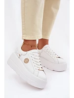 Kožené dámské tenisky na platformě model 22100258 bílé - D&A