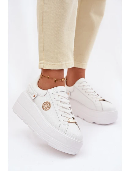 Kožené dámské tenisky na platformě model 22100258 bílé - D&A