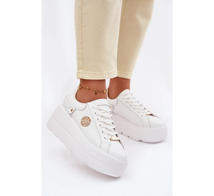 Kožené dámské tenisky na platformě model 22100258 bílé - D&A