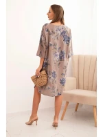 Dámská bavlněná šaty s květinovým vzorem a 3/4 rukávem fango