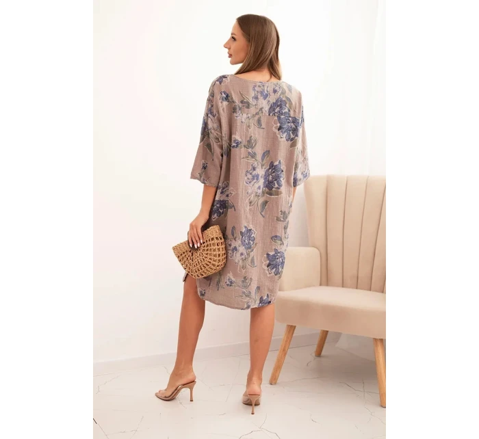 Dámská bavlněná šaty s květinovým vzorem a 3/4 rukávem fango
