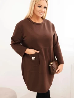 Dámské šaty Plus Size model 21439140 s kapsou a rukávem 3/4 hnědá - K-Fashion