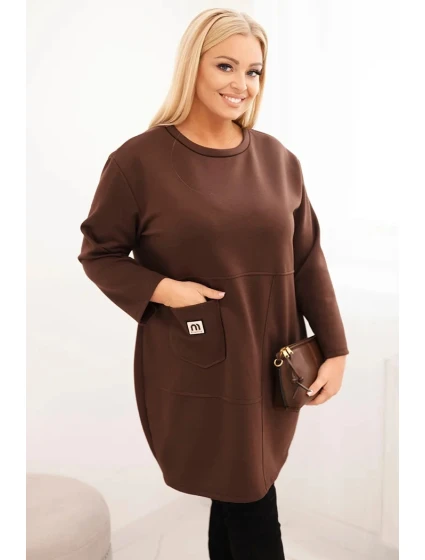 Dámské šaty Plus Size máslo s kapsou a rukávem 3/4 hnědá Dámské šaty Plus Size máslo s kapsou a rukávem 3/4 hnědá