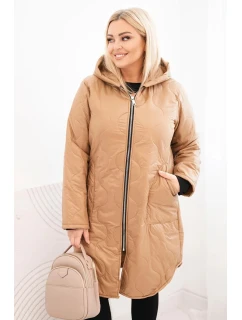 Dámská zimní prošívaná bunda Plus Size s kapucí camelová