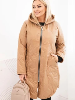 Dámská zimní prošívaná bunda Plus Size s kapucí camelová
