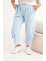 Dámské kalhoty Plus Size s nízkým model 21924467 a gumou v pase modré - K-Fashion