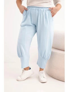 Dámské kalhoty Plus Size s nízkým model 21924467 a gumou v pase modré - K-Fashion