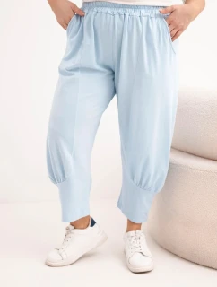 Dámské kalhoty Plus Size s nízkým sedem a gumou v pase modré