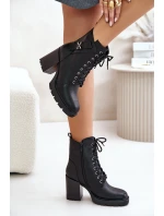 Zateplené boty na podpatku se zlatým detailem černé model 21672445 - Boto