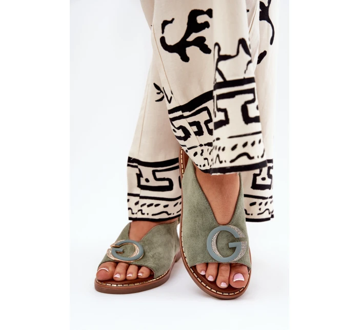 Ploché sandály se zdobením zelené model 21685707 - Boto Ploché sandály se zdobením zelené model 21685707 - Boto