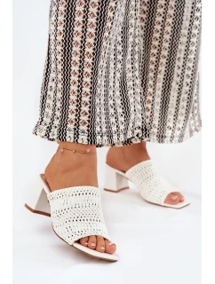 Dámské Pantofle S Pletením Na Podpatku Bílé model 21689432 - Boto