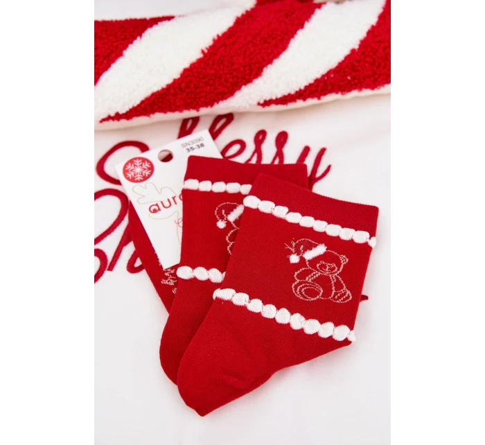 Dámské vánoční ponožky Medvídek v model 21786665 Santa Claus červené - Aura.via